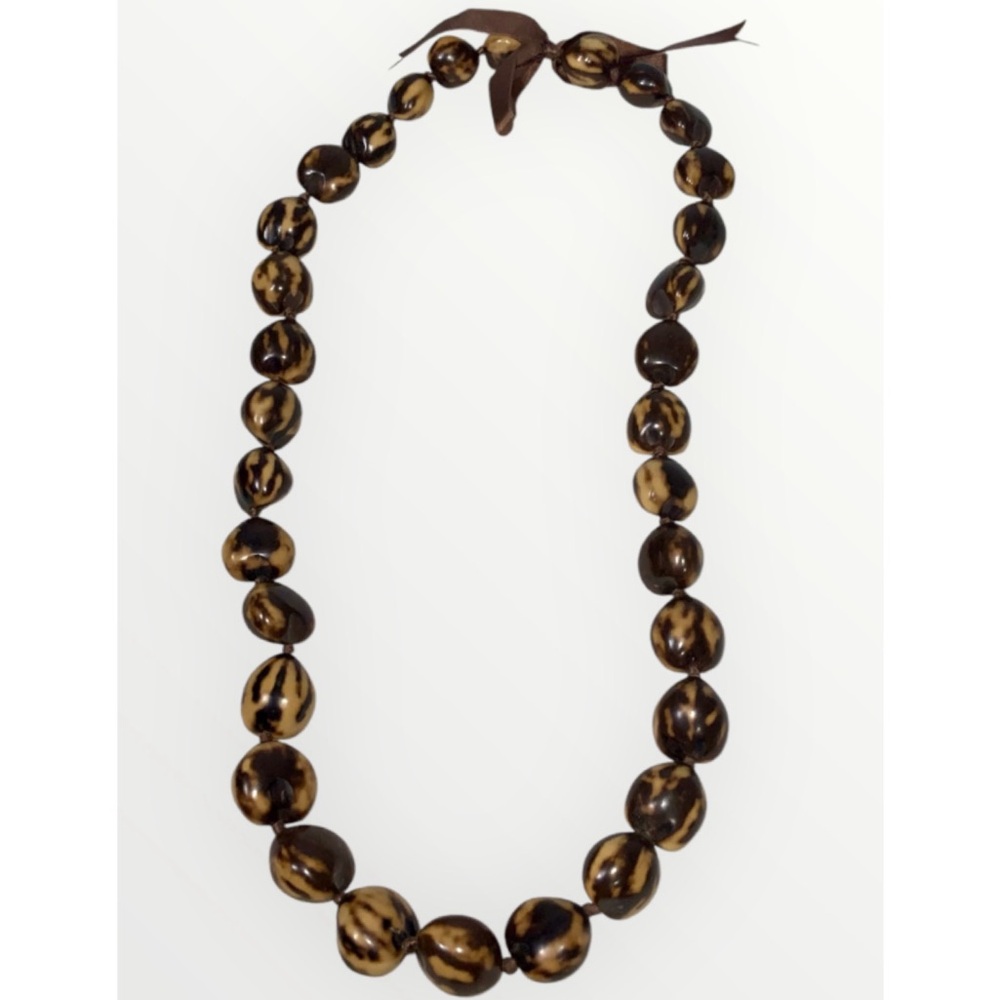 Native Treasure Genuine Tropical Brown Tiger Kukui Nut Necklace~The Philippines